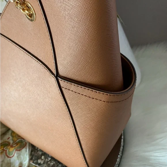 Michael Kors Brown Leather Tote with Gold Accents - Picture 4 of 10